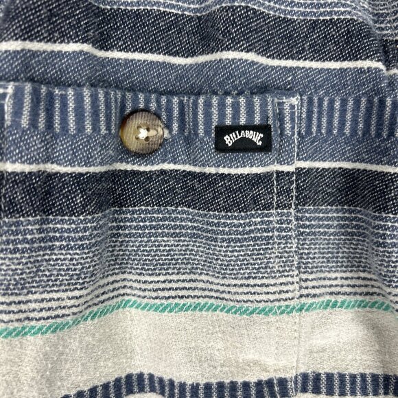 Billabong Hooded Button Shirt Men's XL Black Blue Hoodie Long Sleeve Striped - Picture 5 of 8